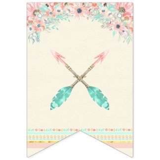 Boho Chic Tribal Arrows Feather Peach Pink Mint Bunting Flags