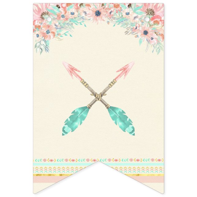 Boho Chic Tribal Arrows Feather Peach Pink Mint Bunting Flags (Tenth Flag)