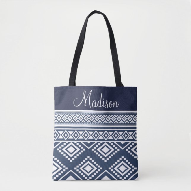 Boho Chic Tribal Pattern Monogrammed Tote Bag (Front)