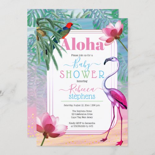 Boho Chic Tropical Beach Watercolor Baby Shower Invitation