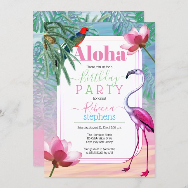 Boho Chic Tropical Beach Watercolor Birthday Party Invitation (Front/Back)