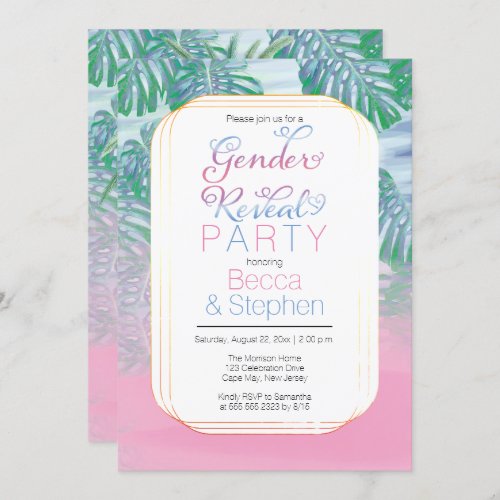 Boho Chic Tropical Beach Watercolor Gender Reveal Invitation