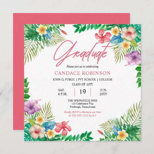 Boho Chic Tropical Hibiscus Graduation Party Invitation