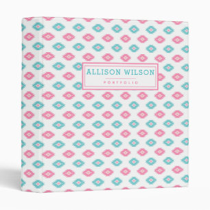 Boho Chic Turqoise & Pink Aztec Pattern 3 Ring Binder