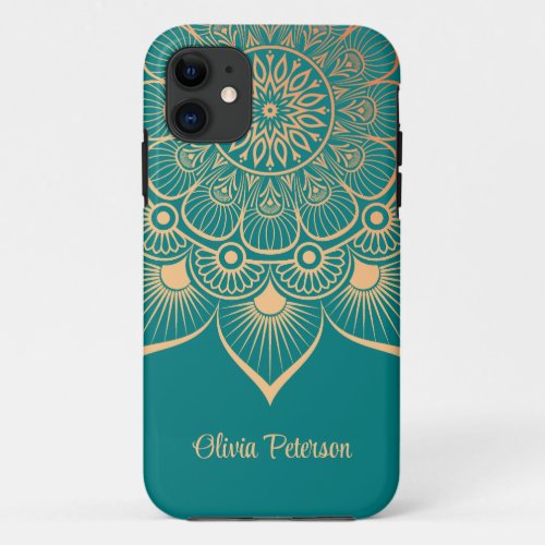 Boho Chic Turquoise and Peach Mandala iPhone 11 Case