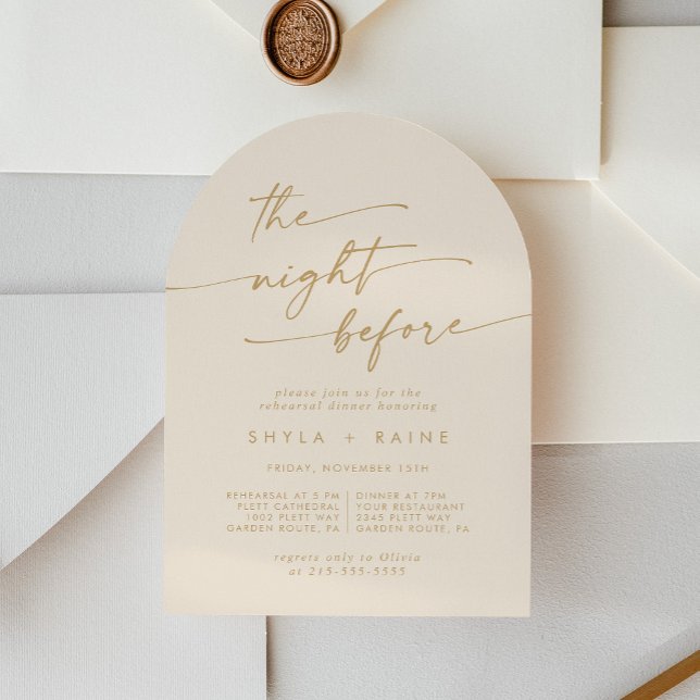 Boho Chic Vintage Gold Arch Rehearsal Dinner Invitation (Creator Uploaded)