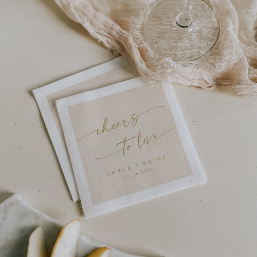 Boho Chic Vintage Gold Cheers to Love Wedding Napkins