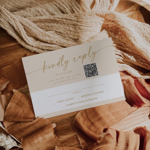 Boho Chic Vintage Gold Mail In and QR Code RSVP Card
