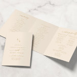 Boho Chic Vintage Gold Monogram Wedding Tri-Fold Program<br><div class="desc">This boho chic vintage gold monogram wedding tri-fold program is perfect for a minimalist wedding. The neutral gold and ivory cream modern bohemian design features simple rustic calligraphy with a unique yet classic style. Personalize your wedding program with your initials, names, wedding date and location, your favorite quote or lyric,...</div>