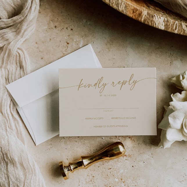 Boho Chic Vintage Gold Simple Wedding RSVP Card (Creator Uploaded)