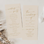 Boho Chic Vintage Gold Tea Length Wedding Program<br><div class="desc">This boho chic vintage gold tea length wedding program is perfect for a minimalist wedding ceremony. The neutral gold and ivory cream modern bohemian design features simple rustic calligraphy with a unique yet classic style. Personalize your wedding program with you names, wedding date, location, order of service, wedding party and...</div>