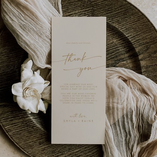 Boho Chic Vintage Gold Thank You Place Card