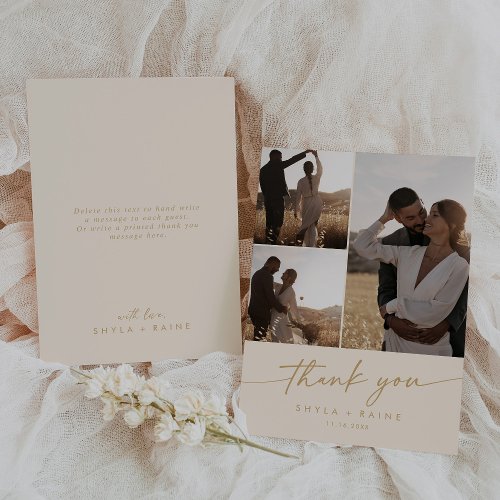 Boho Chic Vintage Gold Wedding Photo Collage Thank You Card