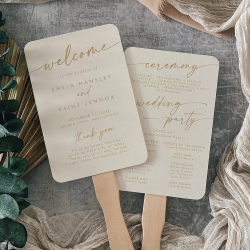 Boho Chic Vintage Gold Wedding Program Hand Fan