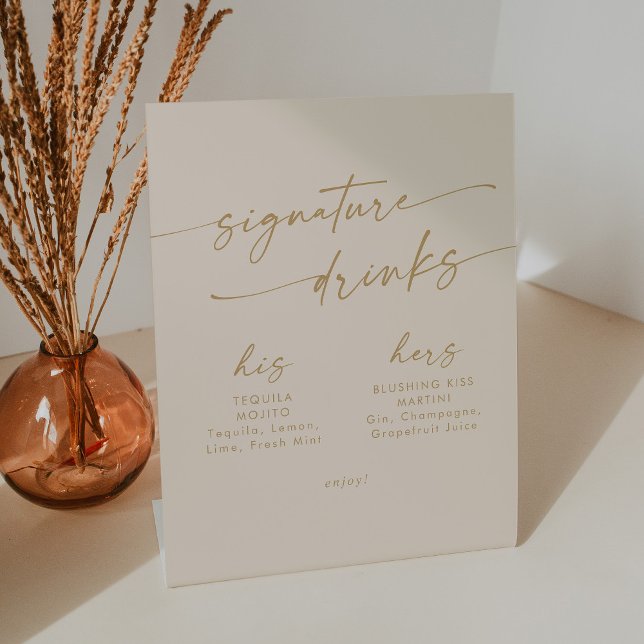 Boho Chic Vintage Gold Wedding Signature Drinks Pedestal Sign (Creator Uploaded)