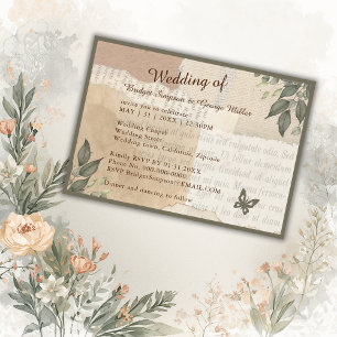 boho chic vintage greenery wedding  invitation