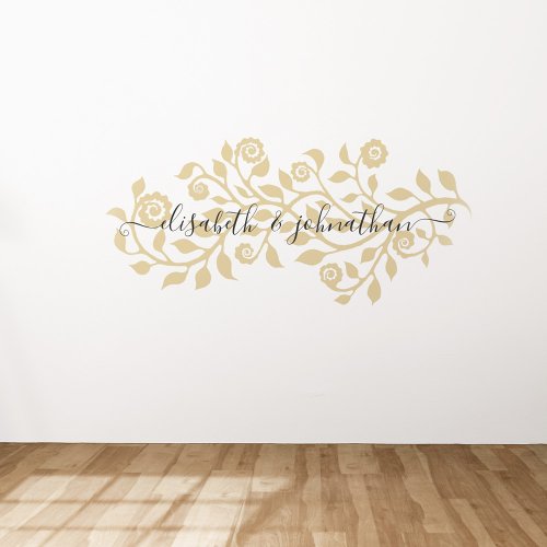  Boho Chic Vintage Rustic Taupe Floral Custom Name Wall Decal
