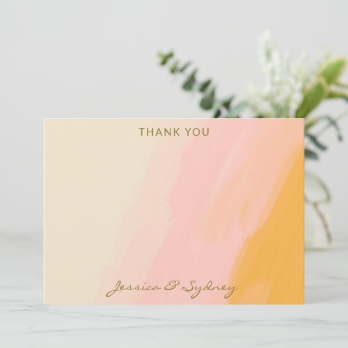 Boho Chic Watercolor Abstract Pink Yellow Wedding Thank You Card