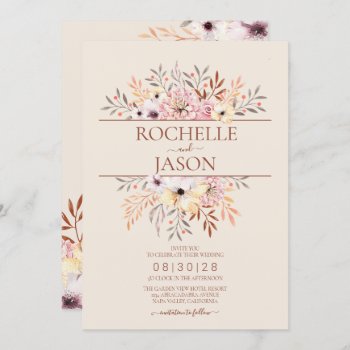 Boho Chic Watercolor Autumn Flowers Wedding Invitation by Trifecta_Designs at Zazzle