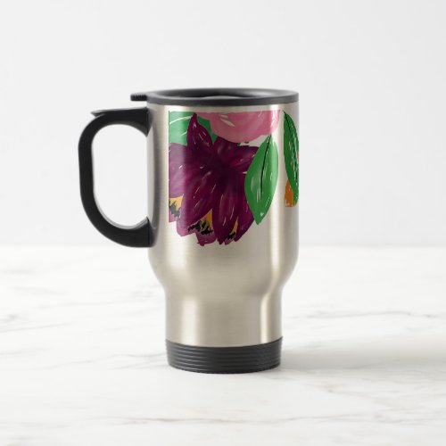 Boho Chic Watercolor Burgundy Pink Flowers Travel Mug