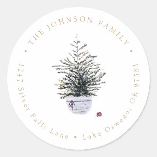 Boho Chic Watercolor Christmas Tree Return Address Classic Round Sticker