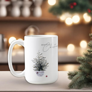 Boho Chic Watercolor Christmas Tree White Coffee Mug