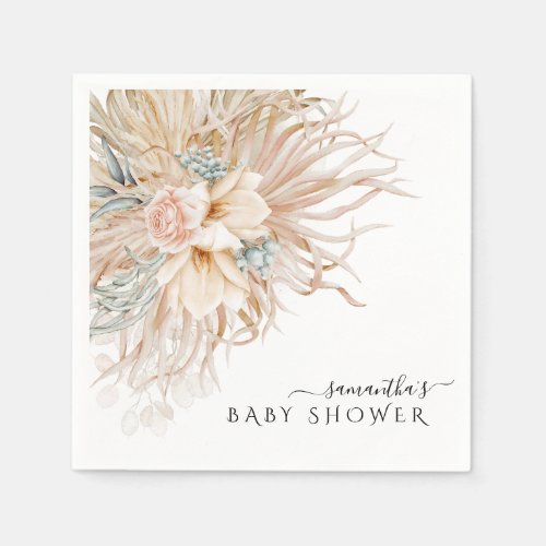 Boho chic watercolor floral Baby Shower Napkins