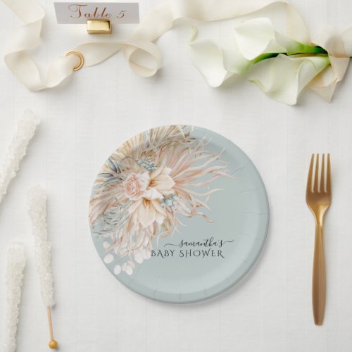 Boho chic watercolor floral Baby Shower Paper Plates