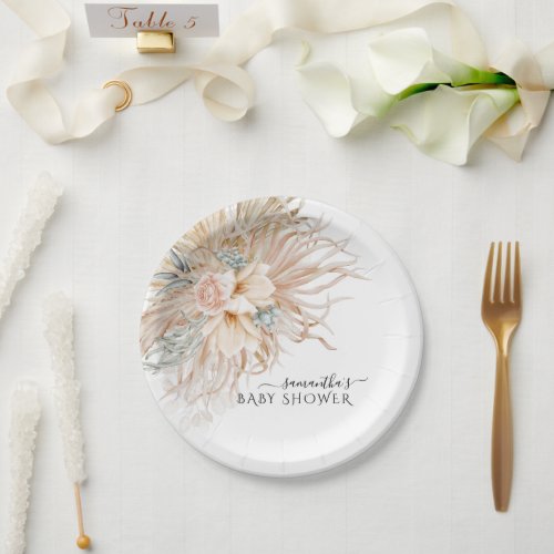 Boho chic watercolor floral Baby Shower  Paper Plates