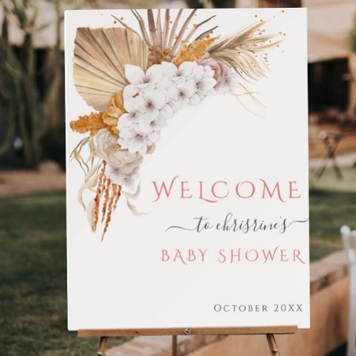 Boho Chic Watercolor Floral Baby Shower Welcome Foam Board