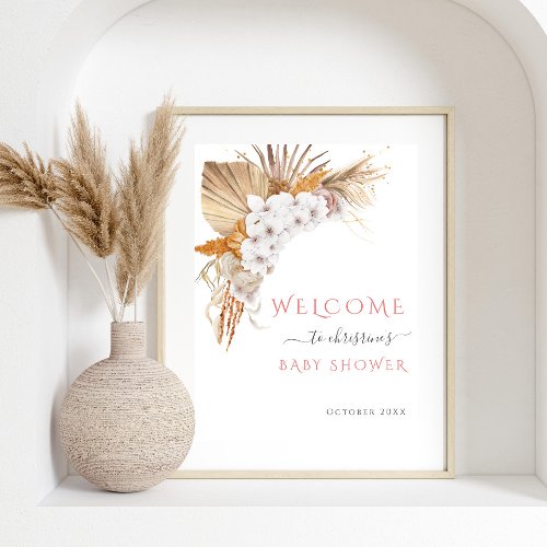 Boho Chic Watercolor Floral Baby Shower Welcome Poster