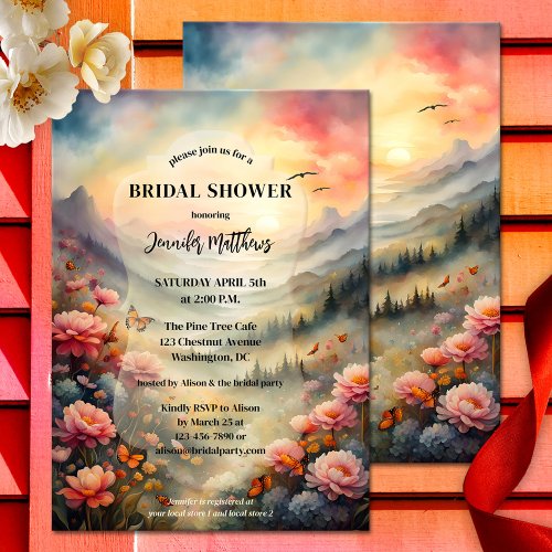 Boho Chic Watercolor Floral Bridal Shower  Invitation