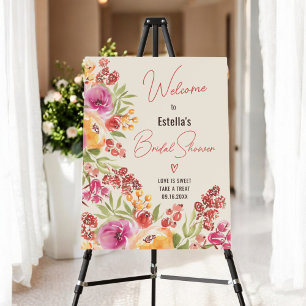 Boho Chic Watercolor Floral Bridal Shower Welcome Foam Board