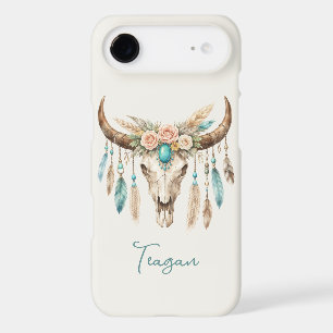 Boho Chic Watercolor Floral Cow Skull iPhone 17 Air Case