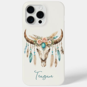 Boho Chic Watercolor Floral Cow Skull iPhone 15 Pro Max Case