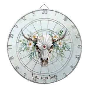 Boho Chic Watercolor Floral Cow Skull Dart Board