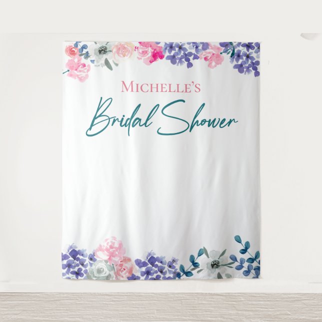 Boho Chic Watercolor floral Custom Bridal Shower  Tapestry (Front)