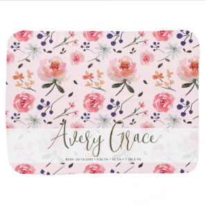 Boho Chic Watercolor florals Personalized Stats Baby Blanket