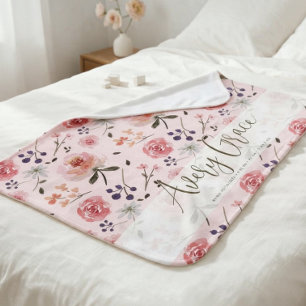 Boho Chic Watercolor florals Personalized Stats Baby Blanket