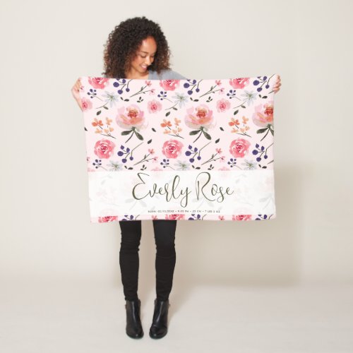 Boho Chic Watercolor florals Personalized Stats Fleece Blanket