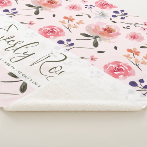 Boho Chic Watercolor florals Personalized Stats Sherpa Blanket