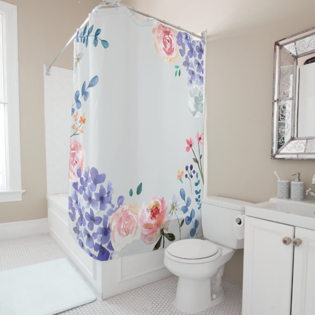 Boho Chic Watercolor flower florals Shower Curtain (In Situ)
