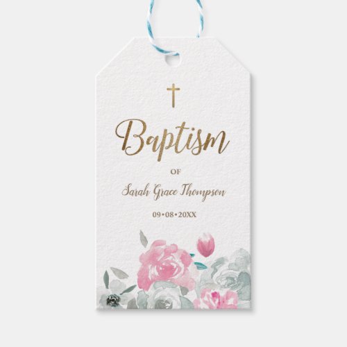 Boho Chic Watercolor Flowers Baby Baptism Gift Tags