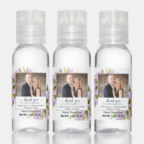 Boho Chic Watercolor Lilacs Photo Wedding Favor Hand Sanitizer