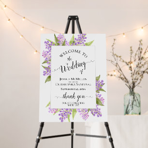 Boho Chic Watercolor Lilacs Wedding Welcome Foam Board