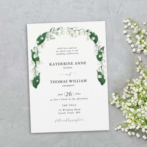 Boho Chic Watercolor Lily Valley Leaf Wedding Arch Invitation