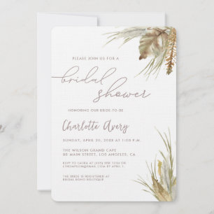 Boho Chic watercolor Pampas grass Bridal Shower Invitation