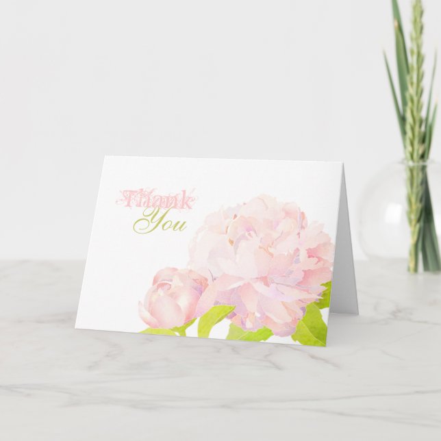 Boho Chic Watercolor Peony Wedding Thank You Card (Front)