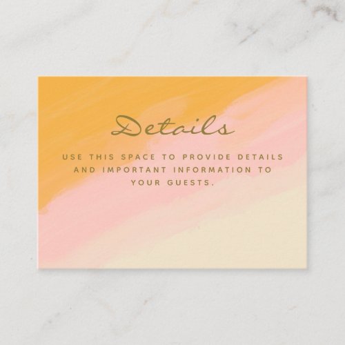 Boho Chic Watercolor Pink and Yellow Details Enclosure Card