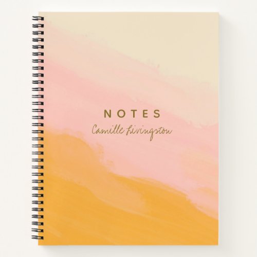 Boho Chic Watercolor Pink and Yellow Personalized Notebook